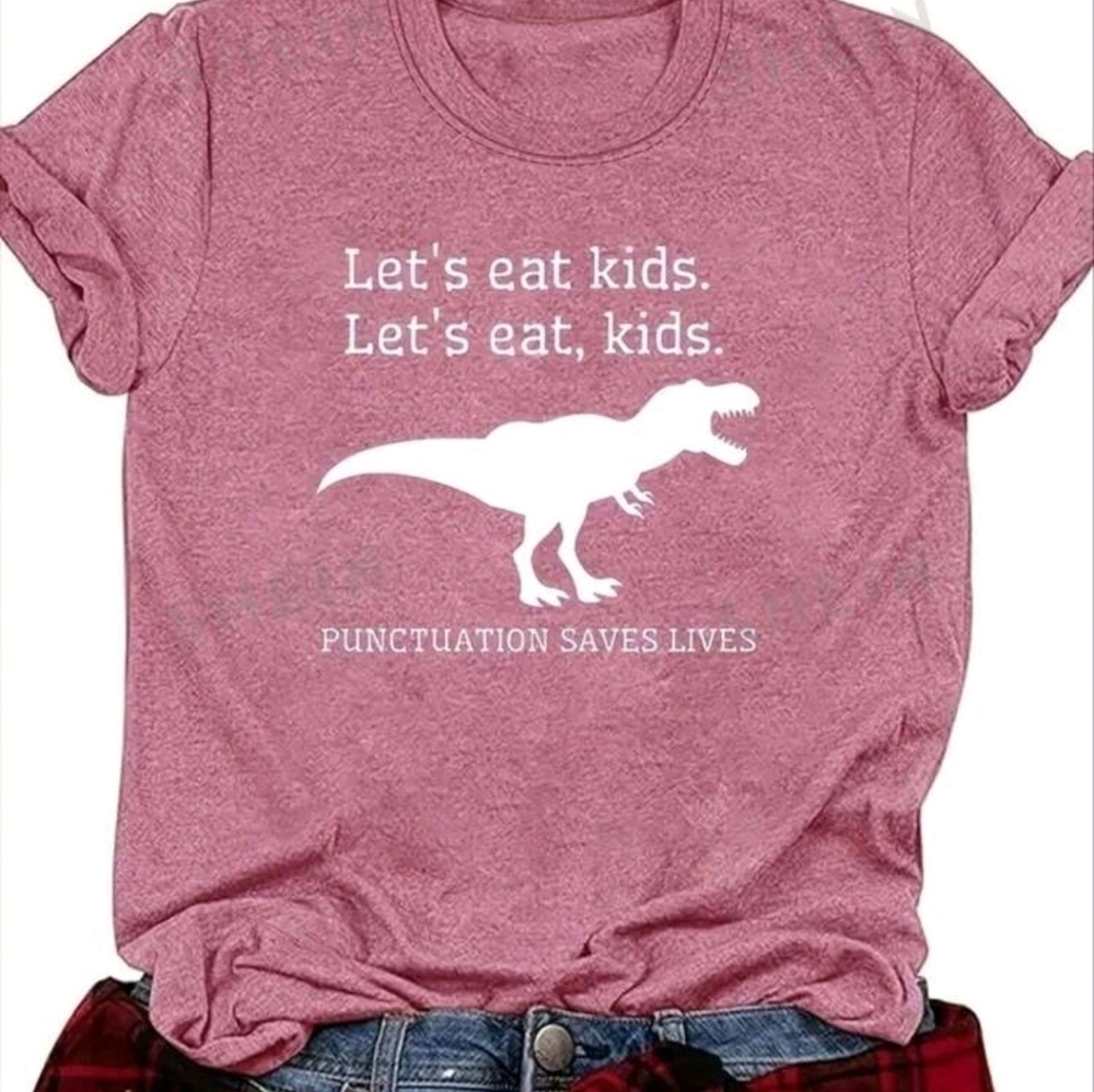 Funny let's eat kids shirt T-shirt size 12, XL women's girls dinosaur shirt